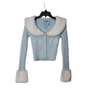 Hello Kitty & Friends X Forever 21 Blue Knit Cardigan W/Faux Fur Collar & Cuff